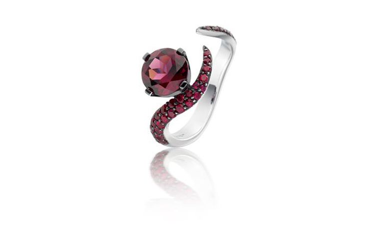 Astley Clarke, Aurora white gold ring with rhodalite and rubies £1,890