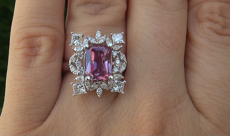 GIA 3.79 ct VS Natural Pink Sapphire Diamond 14k Gold Engagement Cocktail Ring 