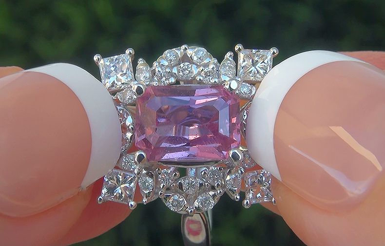 GIA 3.79 ct VS Natural Pink Sapphire Diamond 14k Gold Engagement Cocktail Ring 