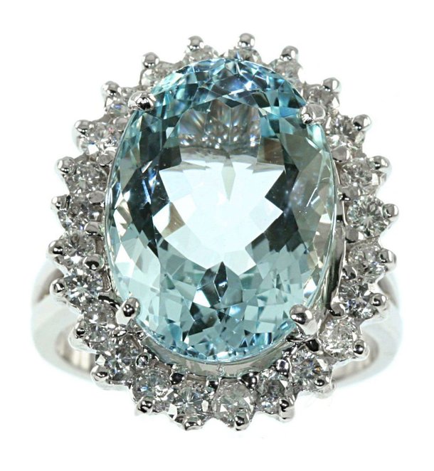 8.5 cttw 14k White Gold Aquamarine Diamond Engagement Ring