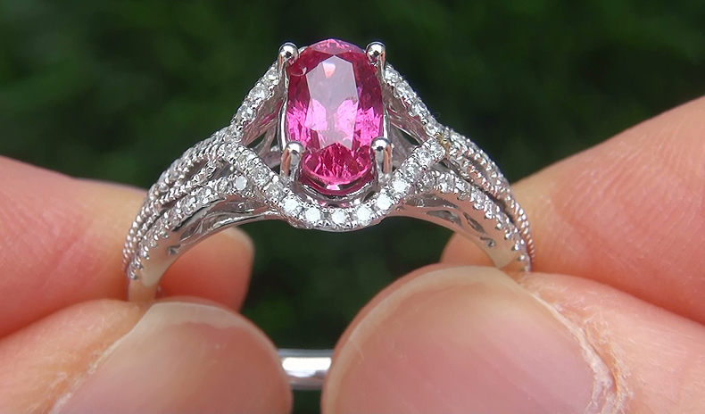 Estate 1.59 ct VS Natural Pink Sapphire Diamond 14k White Gold Engagement Ring