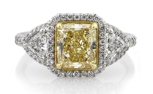 Mark Broumand 3.38ct Fancy Yellow Radiant Cut Diamond Engagement Ring