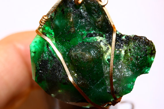52 Carat Emerald Pendant Rare NC Gold Filled Wire Wrapped