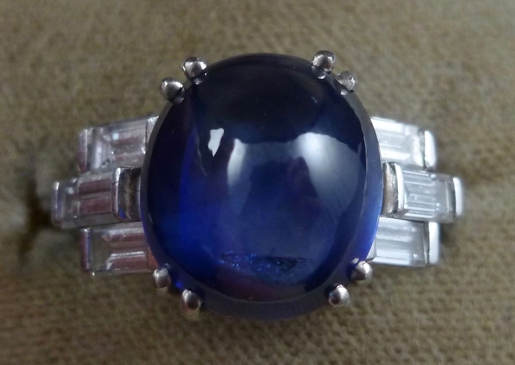 fabulous cabochon Sapphire & Diamond ing is genuine 1920’s Art Deco. The ring is 18ct white gold and steeped in Deco history.