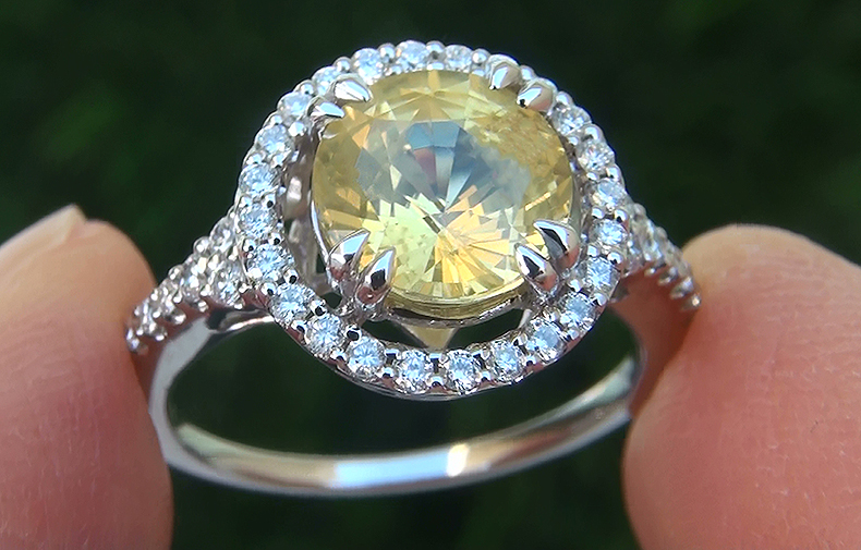 HGT 2.93 ct VS Natural UNHEATED Yellow Sapphire Diamond 14k Gold Engagement Ring