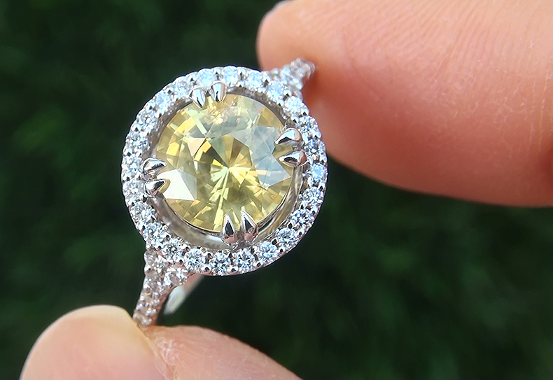  2.93 ct VS Natural UNHEATED Yellow Sapphire Diamond 14k Gold Engagement Ring