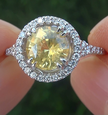 Natural UNHEATED Yellow Sapphire Diamond 14k Gold Engagement Ring