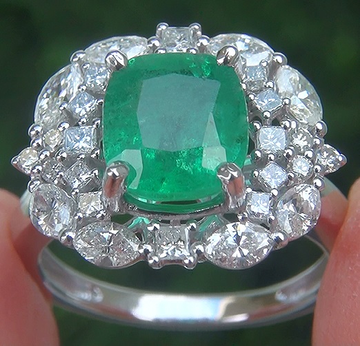 Estate 3.43 ct Natural Colombian Emerald Diamond 14k White Gold Cocktail Ring