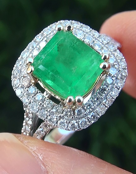 Estate 2.62 ct Natural Colombian Emerald Diamond Solid 14k Gold Cocktail Ring EXOTIC Vivid Green Color - AA Quality Gem 