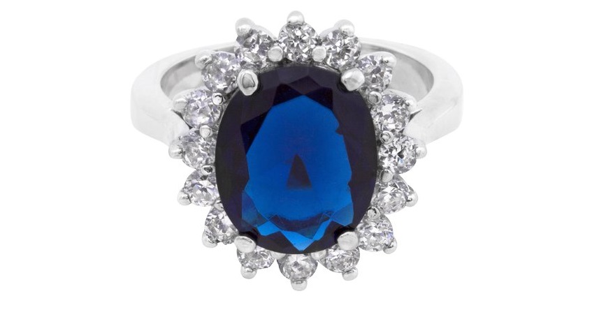 Royal-Inspired, Oval Blue Sapphire Color CZ Princess Diana / Kate Middleton Engagement Ring
