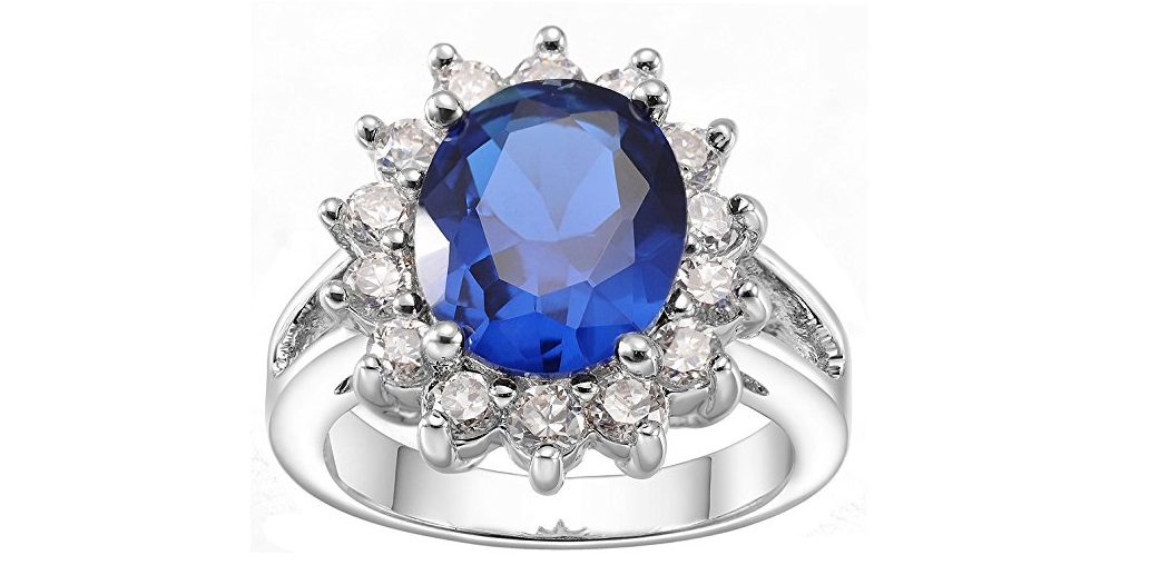Jewelry Royal Blue Sapphire CZ Cubic Zirconia Princess Diana Engagement Ring