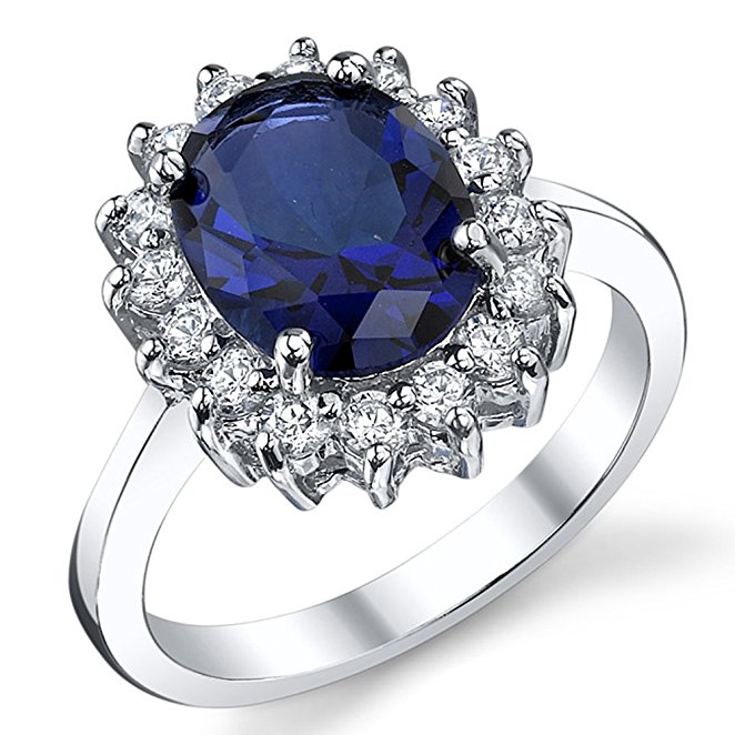 Solid Sterling Silver Kate Middleton's Engagement Ring with Simulated Sapphire Blue Color Cubic Zirconia