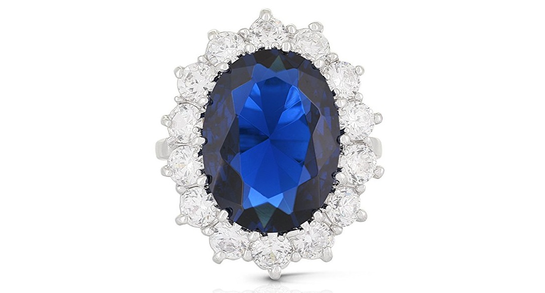 JanKuo Jewelry Royal Family Kate Middleton Engagement Inspired Ring Blue Sapphire 