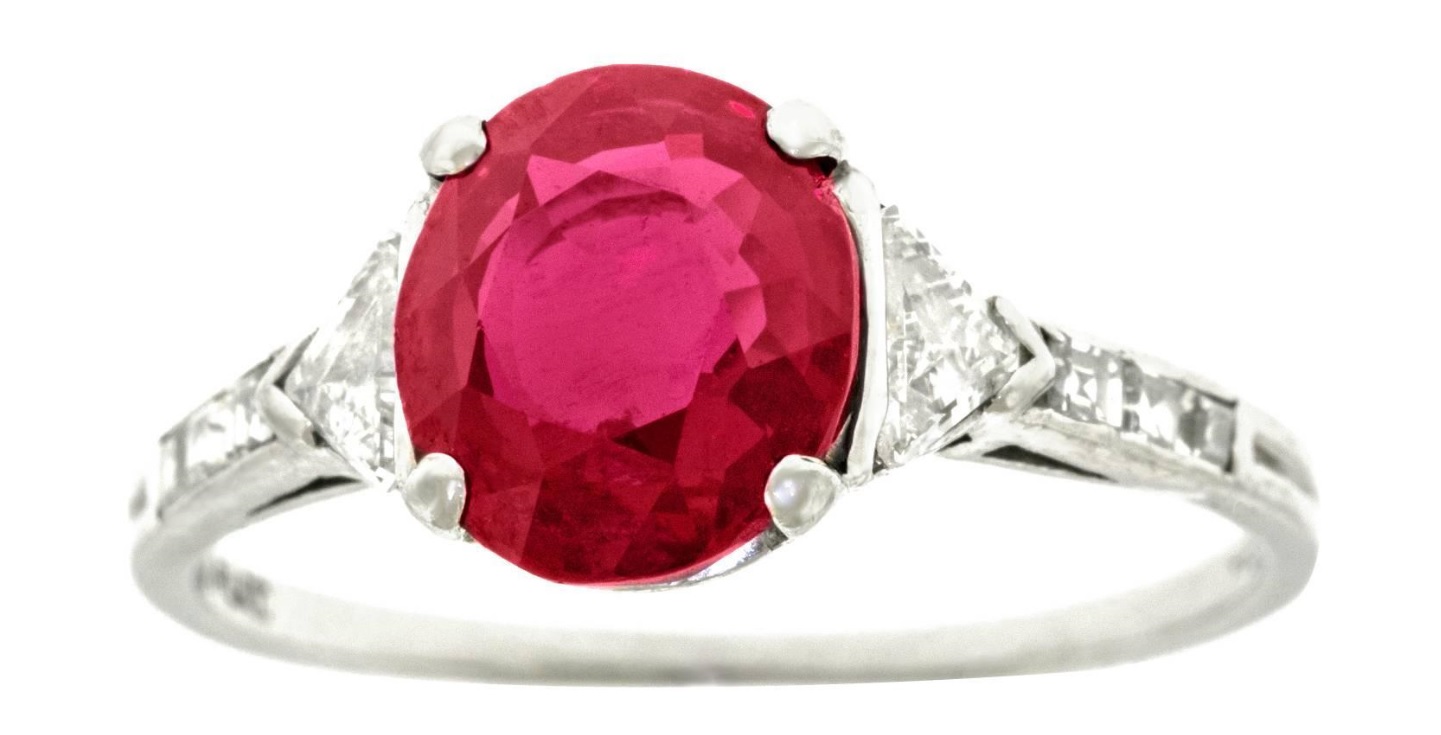 A Gorgeous Tiffany & Co. Art Deco No-Heat Mogok Burma Ruby & Diamond Platinum Ring Circa 1920-30s