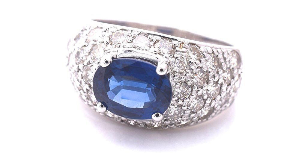 LeVian Natural Ceylon Blue Sapphire and White Diamonds Ring 3.35 cttw 18K White Gold