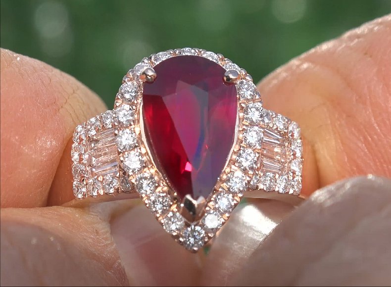 GIA 3.16 ct UNHEATED Natural VVS Red Ruby Diamond 14k Rose Gold Estate Ring