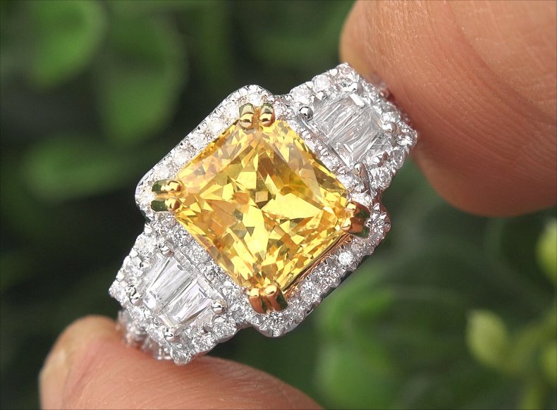 GIA 6.03 ct UNHEATED Natural VIVID Yellow Sapphire Diamond 14k Gold Ring