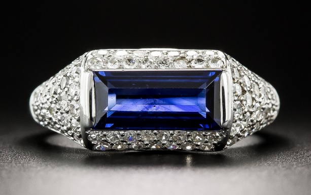 Natural No-Heat Emerald-Cut Sapphire and Diamond Ring