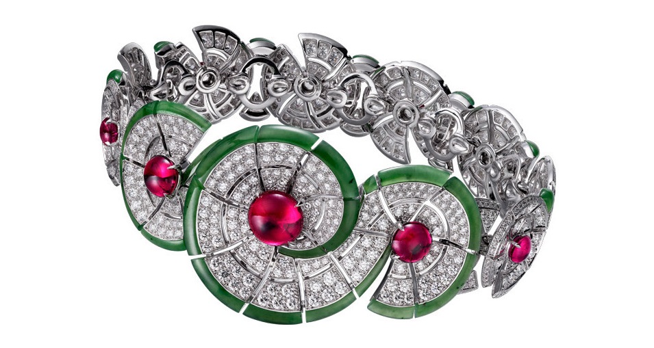 Cartier Bracelet in white gold with diamonds, rubies and jade
