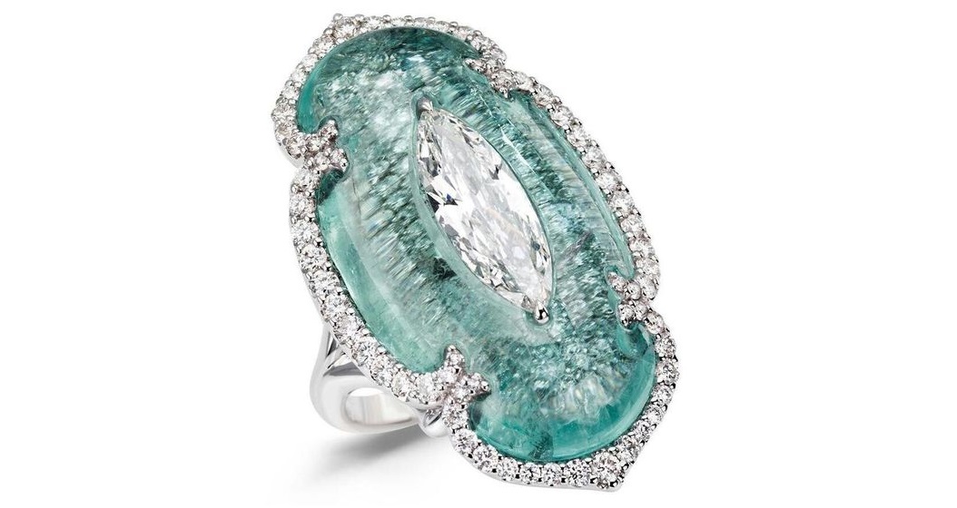 A Gorgeous Marquise-cut Diamond and Paraiba Tourmaline Ring