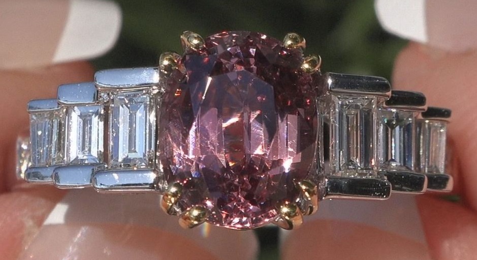 GIA Certified UNHEATED Natural Pink Spinel Diamond 14k Gold Ring VS 3.66 CWT