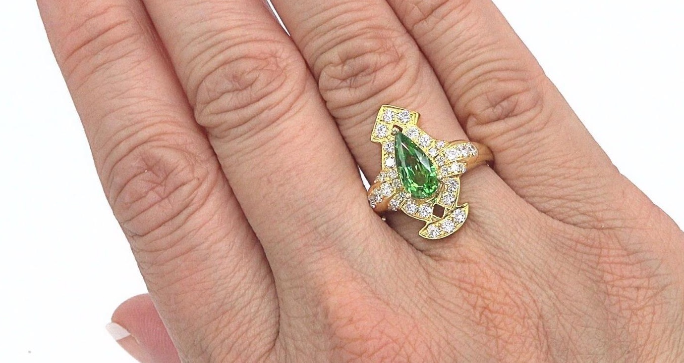 Tsavorite Garnet Diamond 18k Gold Ring 3.08 TCW GIA Certified Natural Estate Gem