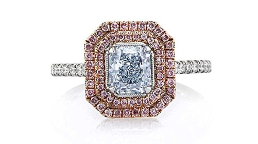 Mark Broumand 1.42ct Fancy Light Blue Radiant Cut Diamond Engagement Ring