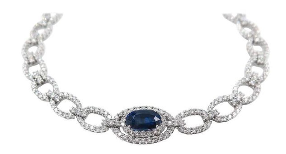 Oval Sapphire and Diamond Necklace