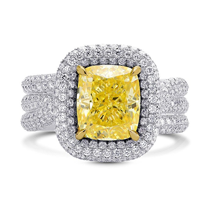5.8Cts Yellow Diamond Extraordinary Ring Set in 18K White Yellow Gold GIA Cert Size 6