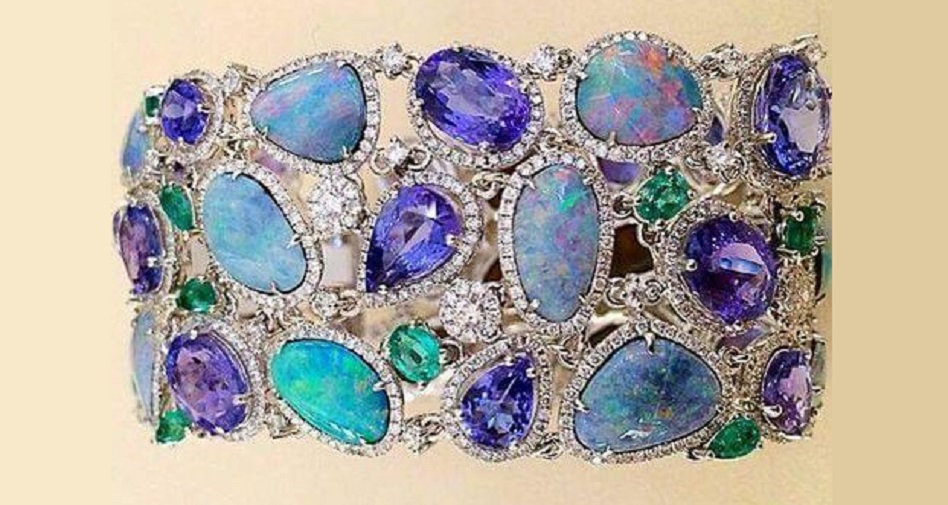 A Gorgeous Opal, Tanzanite and Diamond Bracelet