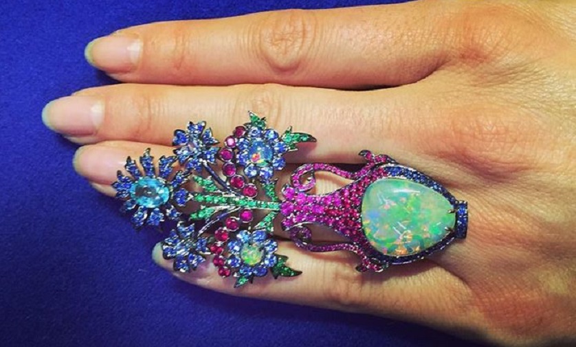 Lydia Courteille Blue Flower Opal Ring