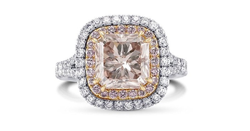 4.09Cts Pink Diamond Engagement Halo Ring Argyle Set in 18K White Rose Gold GIA