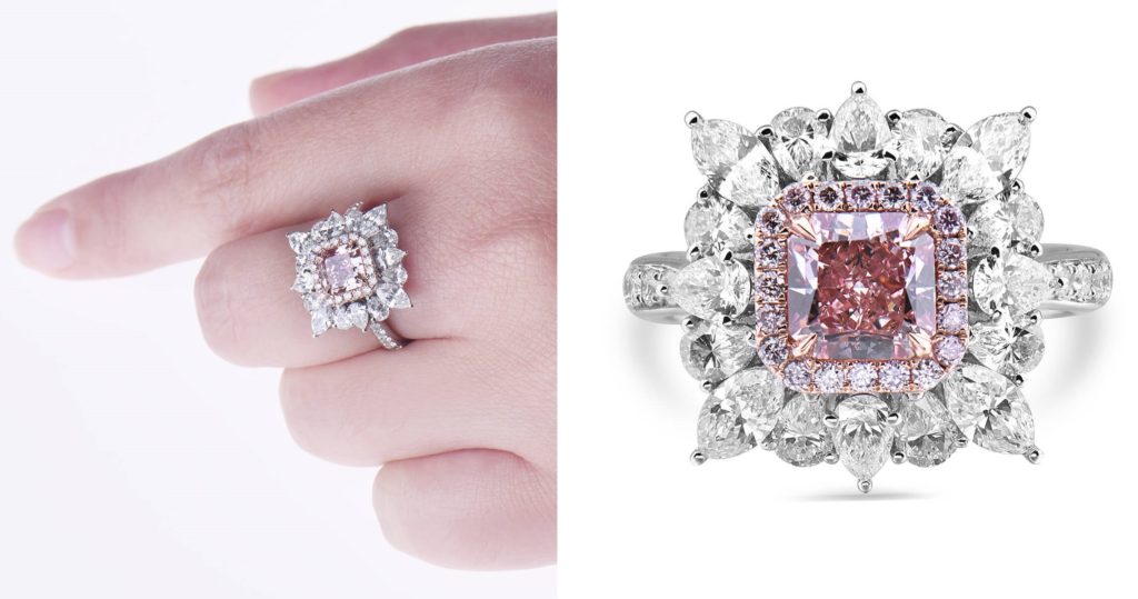 Fancy Intense Pink Diamond Ring 3.29 Ct Radiant Cut Natural 18K White Gold GIA