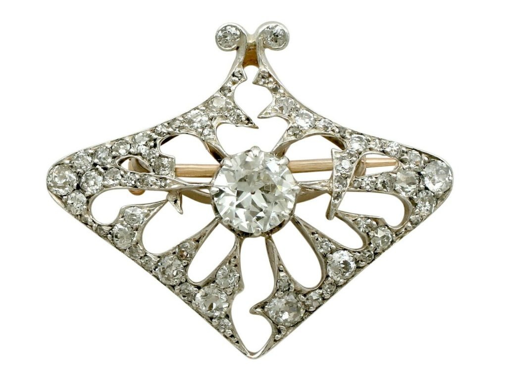 Antique French 4.21 Ct Diamond and 18k Yellow Gold Pendant Brooch Circa 1900