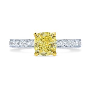 Leibish & Co 0.84Cts Yellow Diamond Engagement Side Stones Ring Set in 18K White Yellow Gold
