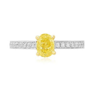 Leibish & Co 0.72Cts Yellow White Diamond Engagement Side Stones Ring Set in 18K White