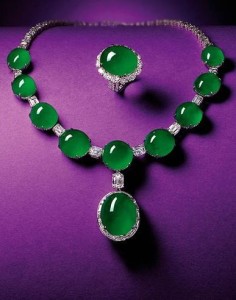 Magnificent Natural Jadeite and Diamond Pendent Necklace; and Matching Ring.
