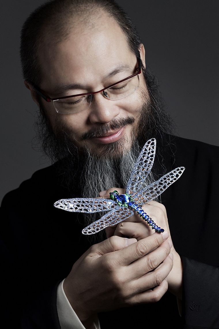  Wallace Chan with a light as air titanium dragon fly brooch.