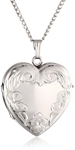 Sterling Silver Engraved Four-Picture Heart Locket Necklace, 20"