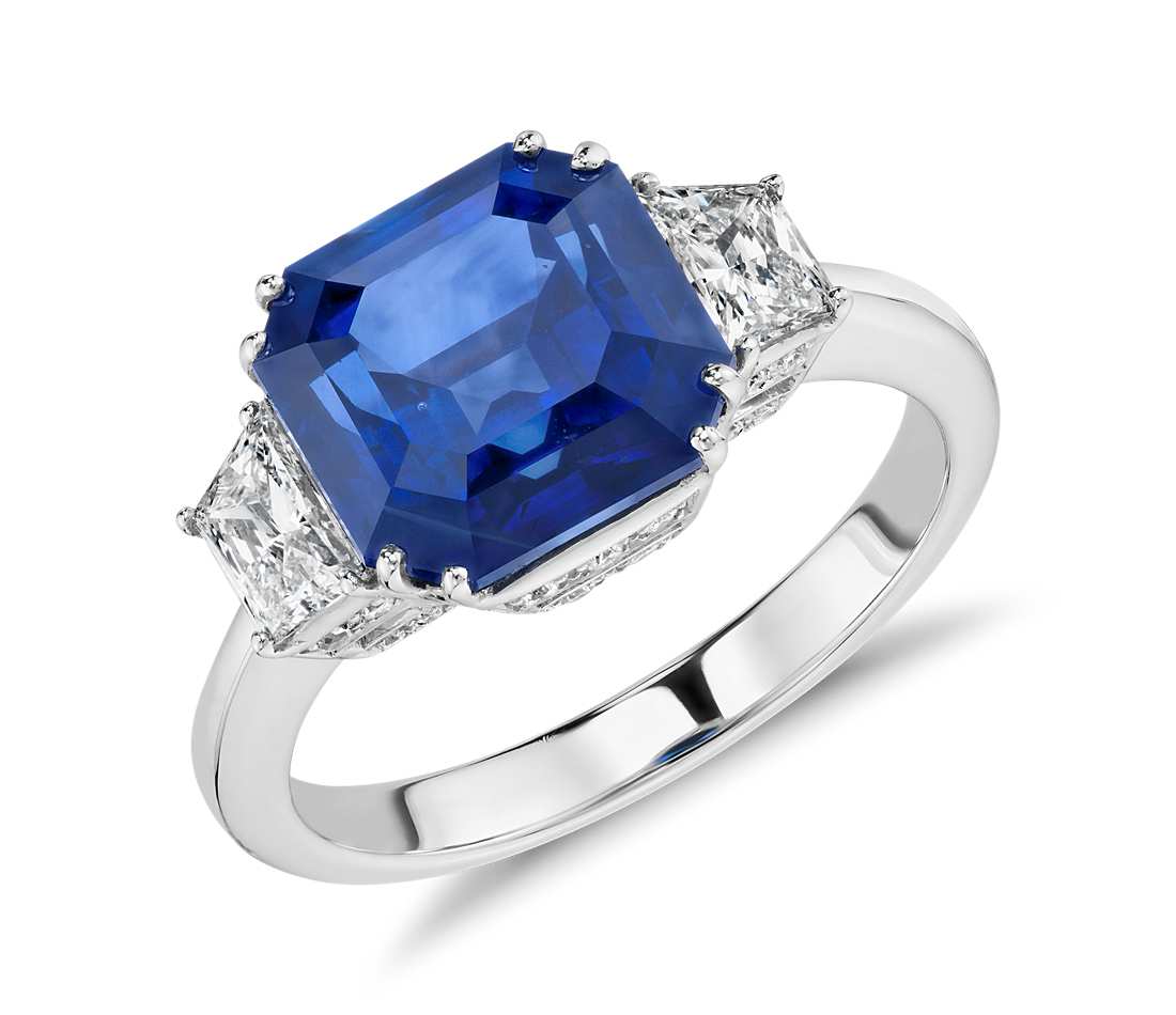 Sapphire and Diamond Three-Stone Ring in 18k White Gold