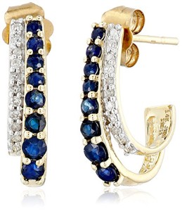 14k Gold, Gemstone, and Diamond J-Hoop Earrings