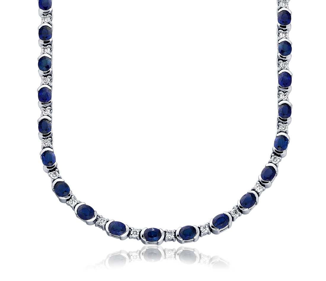Sapphire and Diamond Necklace in 18k White Gold 