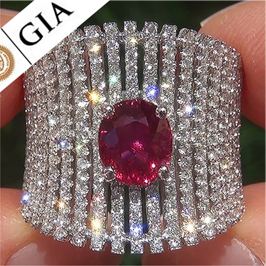 GIA 2.47 Ct Unheated Natural VS1 Ruby Diamond 18k White Gold Cocktail Ring