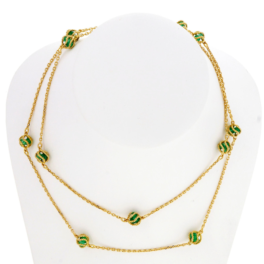 Vintage Mellerio Meller 7.00ct Emerald By The Yard 18k Long Chain Necklace