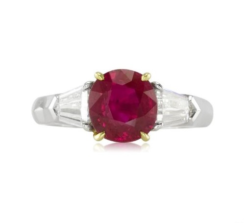 2.14ct Natural Ruby set in a Platinum and 18ky Gold Ring Setting with .61cts of diamonds.