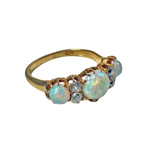 Louis Wine Ltd 18ct rose gold, opal and diamond carved half-hoop ring, accented with old mine-cut diamonds, circa 1900