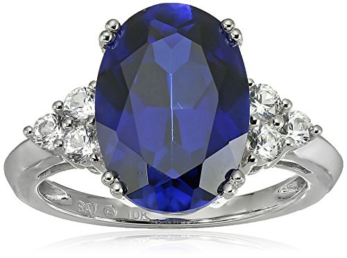10k White Gold Created Ceylon Sapphire and Created White Sapphire Ring