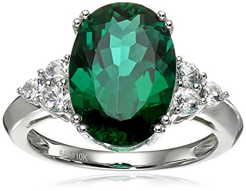 10k White Gold Created Emerald and Created White Sapphire Ring