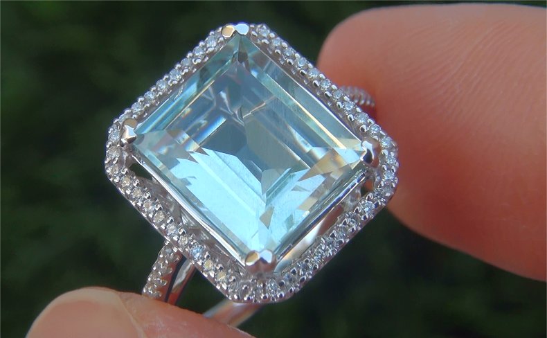 Estate 3.79 ct Natural Aquamarine Diamond 14k White Gold Vintage Cocktail Ring