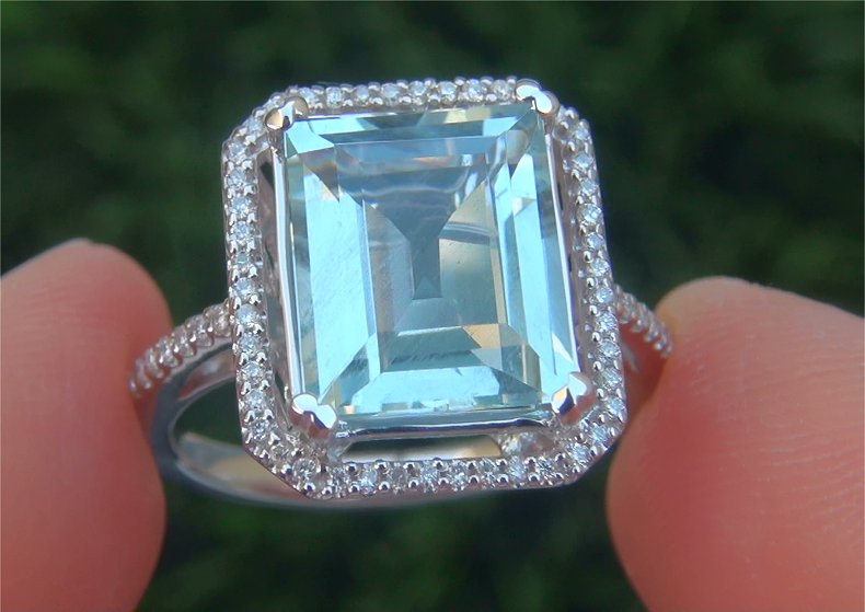 Estate 3.79 ct Natural Aquamarine Diamond 14k White Gold Vintage Cocktail Ring